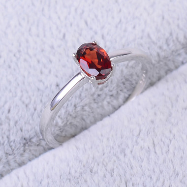 RED GARNET STERLING SILVER RING - EMERALD